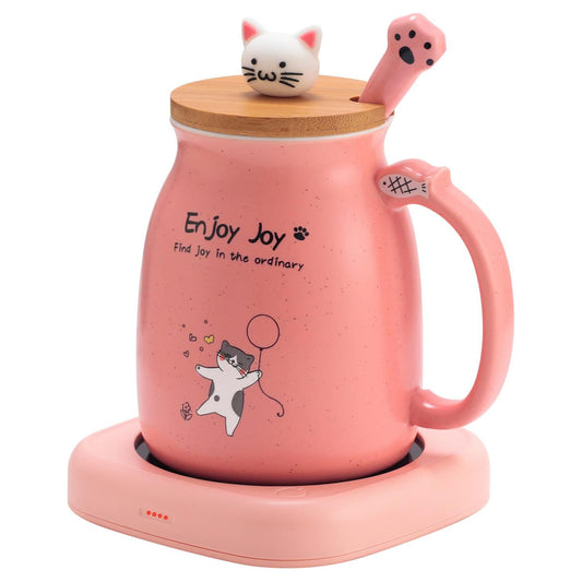 Smart Coffee Mug Warmer & Cute Cat Mug Set