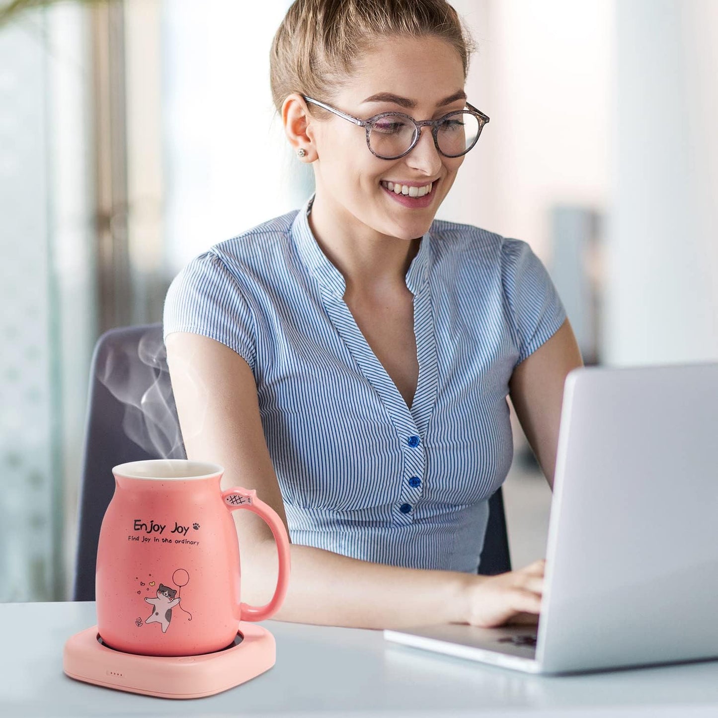 Smart Coffee Mug Warmer & Cute Cat Mug Set